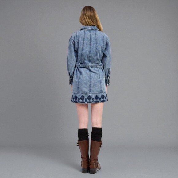 NWT Jacquie the Label Elodie Cotton Embroidered Denim Mini Shirt Dress - Picture 6 of 10